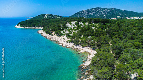Fototapeta Naklejka Na Ścianę i Meble -  Islands at the Adriatic sea. Drone aerial nature view. Boats 