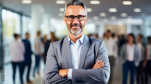 Portrait of a confident mature businessman standing with arms crossed in office