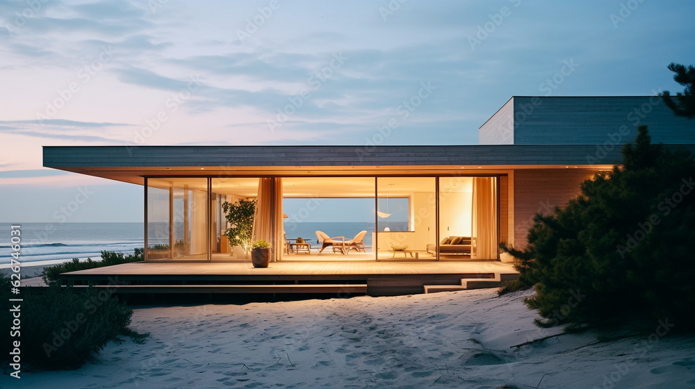 Fototapeta premium modern house on the beach at night.