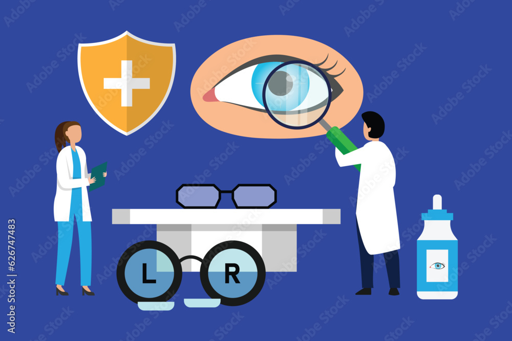 Ophthalmologist checks patient sight. Optical eyes test 2d vector illustration concept for banner, website, illustration, landing page, flyer, etc