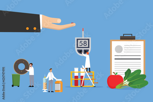 Doctors testing blood for glucose - Diabetes 2d vector illustration concept for banner, website, illustration, landing page, flyer, etc