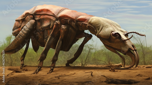 Giant insectoid dinosaur mammal, friendly alien creature, ai art photo