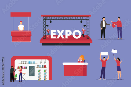 Expo Concepts with Executives/Reprenstatives Explaining to Visitors 2d vector illustration concept for banner, website, illustration, landing page, flyer, etc