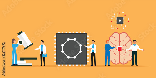 Artificial Intelligence Laboratory Scientist Group Study Human Brain and Psychology 2d vector illustration concept for banner, website, illustration, landing page, flyer, etc