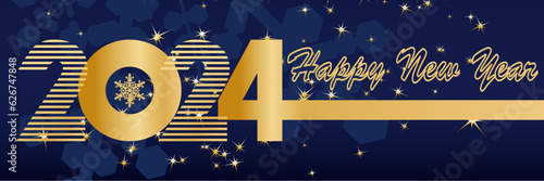 2024, happy new year, elegant vector illustration, golden numbers 2024 logo on a blue background