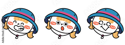 探検・アウトドアの帽子を被った女の子の顔イラスト素材セット