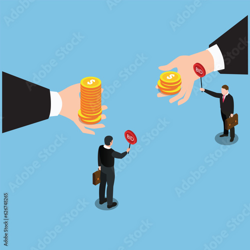 2 businessman with wealth gap bidding isometric 3d vector illustration concept for banner, website, illustration, landing page, flyer, etc