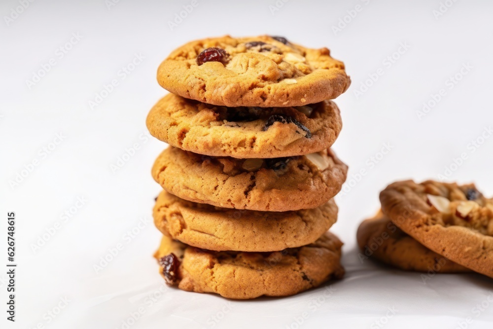 stack of oatmeal cookies on a white background, created by Generative AI stack of oatmeal cookies on a white background, created by Generative AI