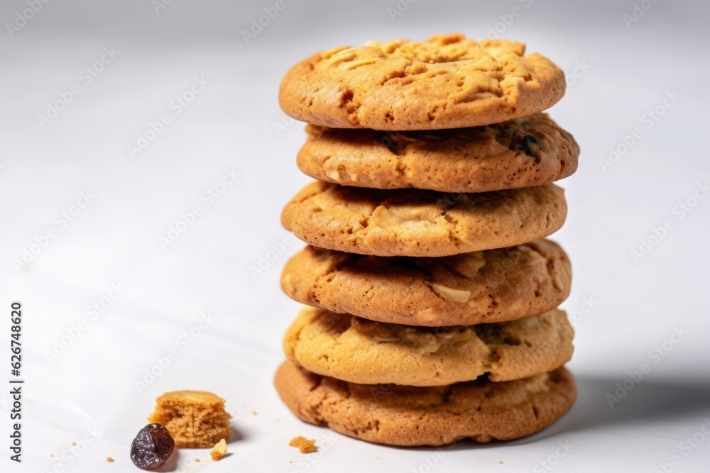 stack of oatmeal cookies on a white background, created by Generative AI stack of oatmeal cookies on a white background, created by Generative AI