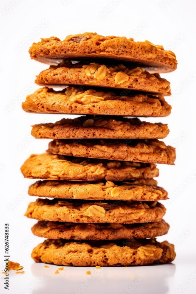 stack of oatmeal cookies on a white background, created by Generative AI stack of oatmeal cookies on a white background, created by Generative AI