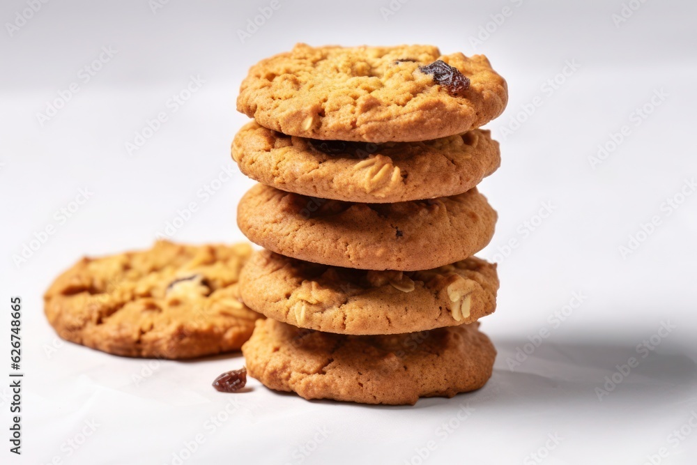 stack of oatmeal cookies on a white background, created by Generative AI stack of oatmeal cookies on a white background, created by Generative AI