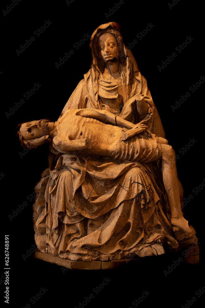 Pieta, a wooden sculpture of Virgin Mary with her son