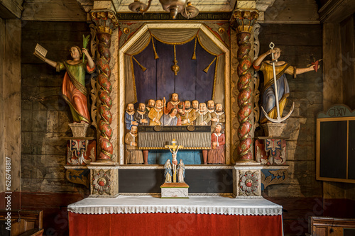Papier peint altar and altarpiece in Bosebo church at Kulturen Lund