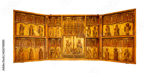 golden triptych isolated on white Fototapeta