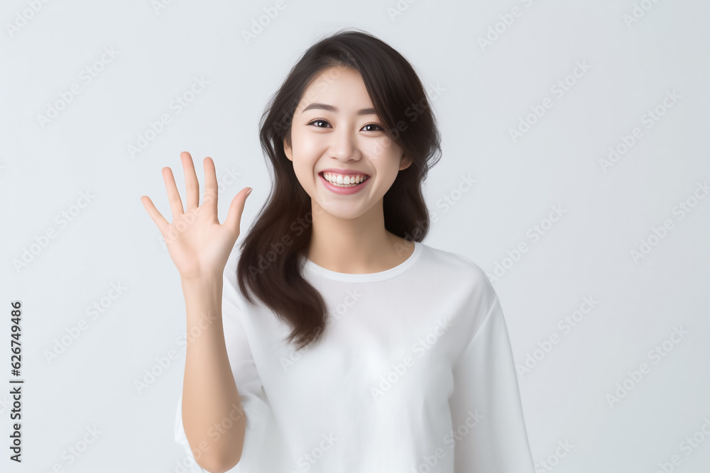 Radiating pure joy and confidence, an Asian young girl shines in her fashion-forward dress, striking a captivating pose amidst a bright and airy white studio light setting. generative AI. Radiating pure joy and confidence, an Asian young girl shines in her fashion-forward dress, striking a captivating pose amidst a bright and airy white studio light setting. generative AI.