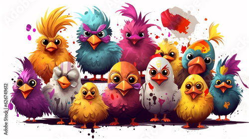 group of watercolor chickens isolated on white background. Happy Easter day, Created using generative AI tools.