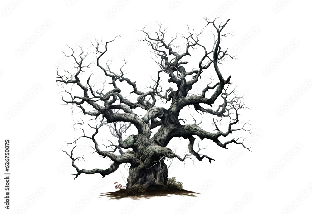 Fototapeta premium Dead big tree on white background. Illustration, Generative AI.
