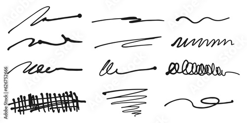 Set of hand drawn lines. Doodle design element with underline, scribble, swashes, swoops. swirl. vector illustration