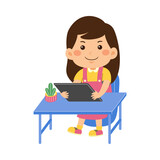 cute little kid girl use graphic tablet