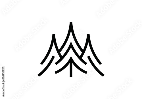 pine tree logo design, abstract modern style line art vector illustration.