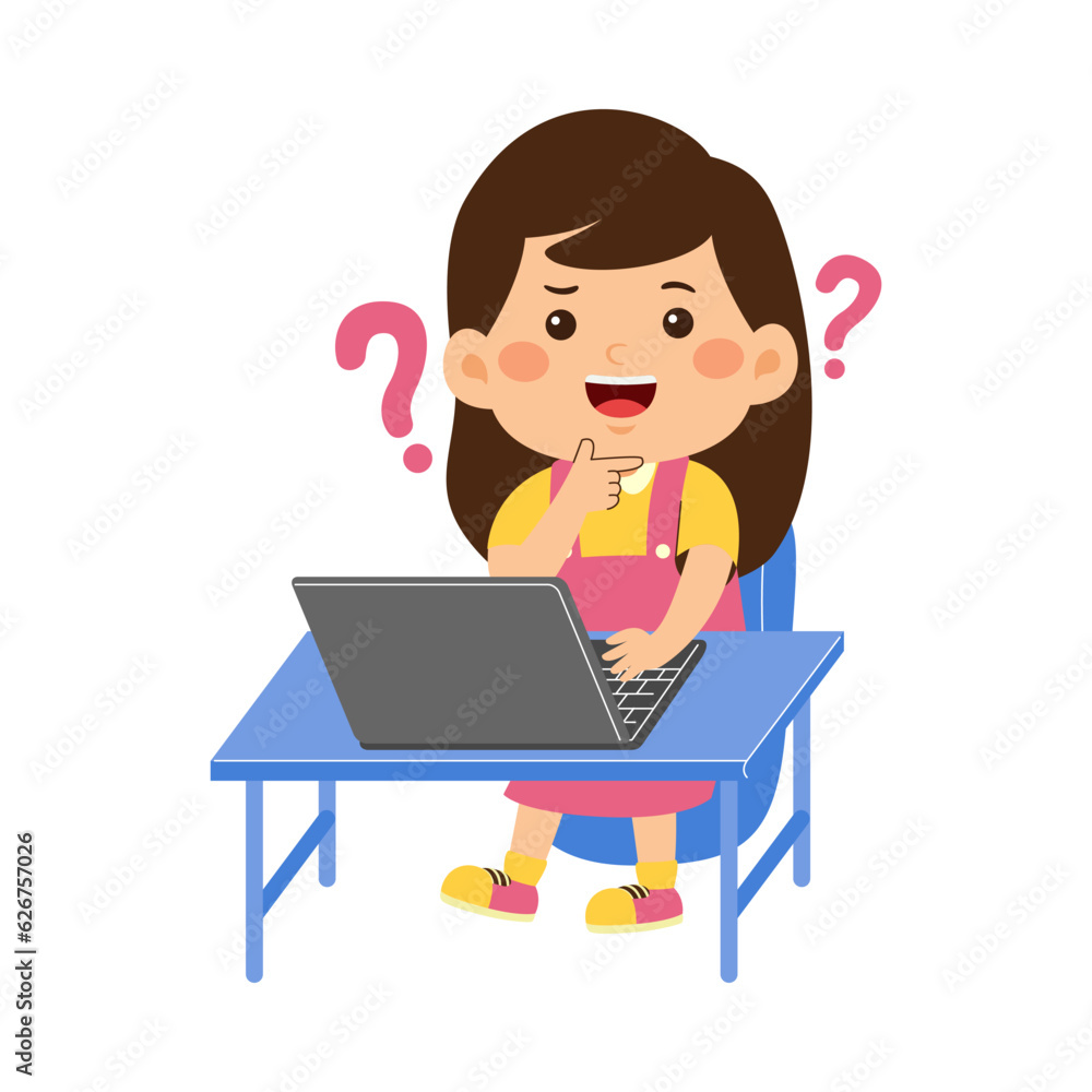 cute little kid girl use laptop 