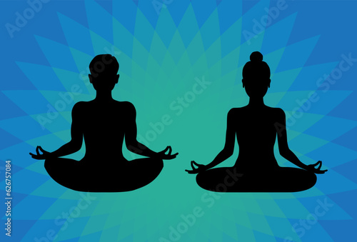 Meditating human in lotus position silhouette. Yoga icon. wellness concept.