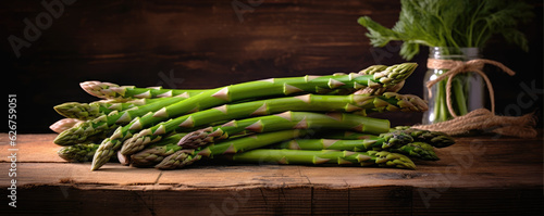 Fresh asparagus bounded bunch. wide banner