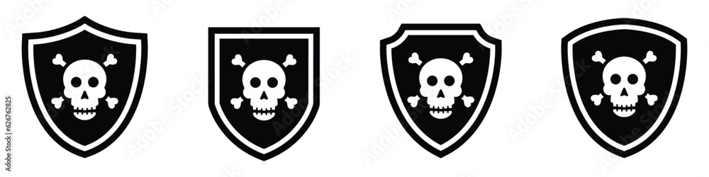 Shield with pirate skull icon, vector illustration