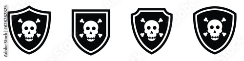Shield with pirate skull icon, vector illustration