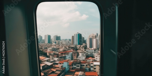 Airplane seat with a great view from the window - Generative AI