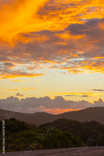 Sunset view of Australian hinterland from Hastings Point, New South Wales