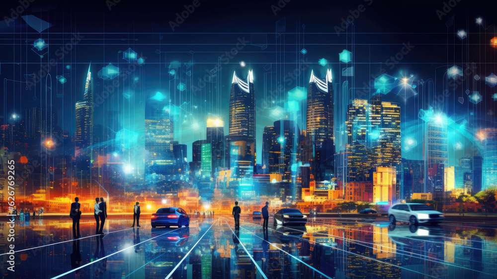 Fototapeta premium Digital technology, internet network connection, big data, digital marketing IoT internet of things