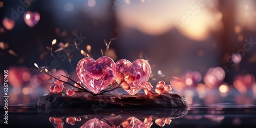 Romantic Valentines Day Background with Flying Sparkling Hearts