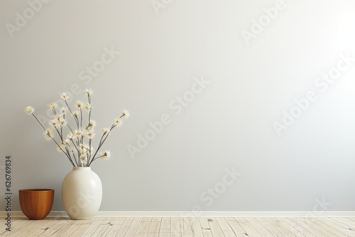 Canvas Print An elegant white flower vase sitting against the serene backdrop of a light gray wall