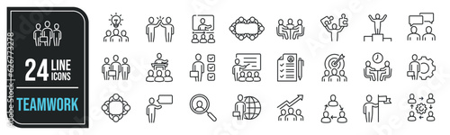 Teamwork minimal thin line icons. Related management, organization, meeting, achievement. Editable stroke. Vector illustration.