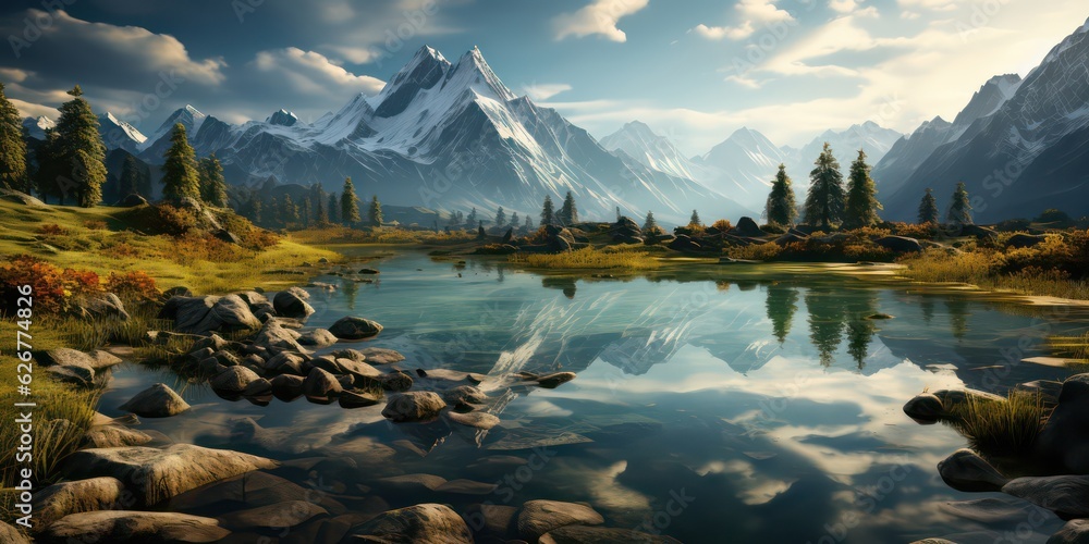 Desktop Wallpaper Beautiful Mountain Range and Lake