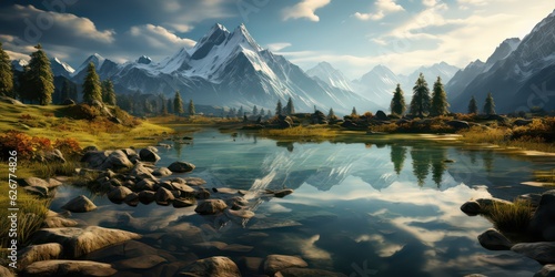 Desktop Wallpaper Beautiful Mountain Range and Lake © Usablestores