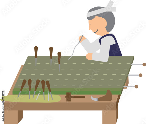 畳職人が畳を作っている様子