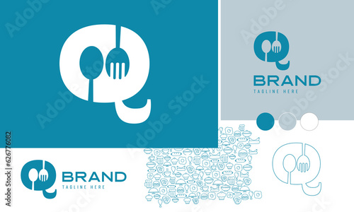 attractive bold letter logo using alphabet Q for food, restaurant, chef, cooking, edible brands with logo variation and pattern for branding designs