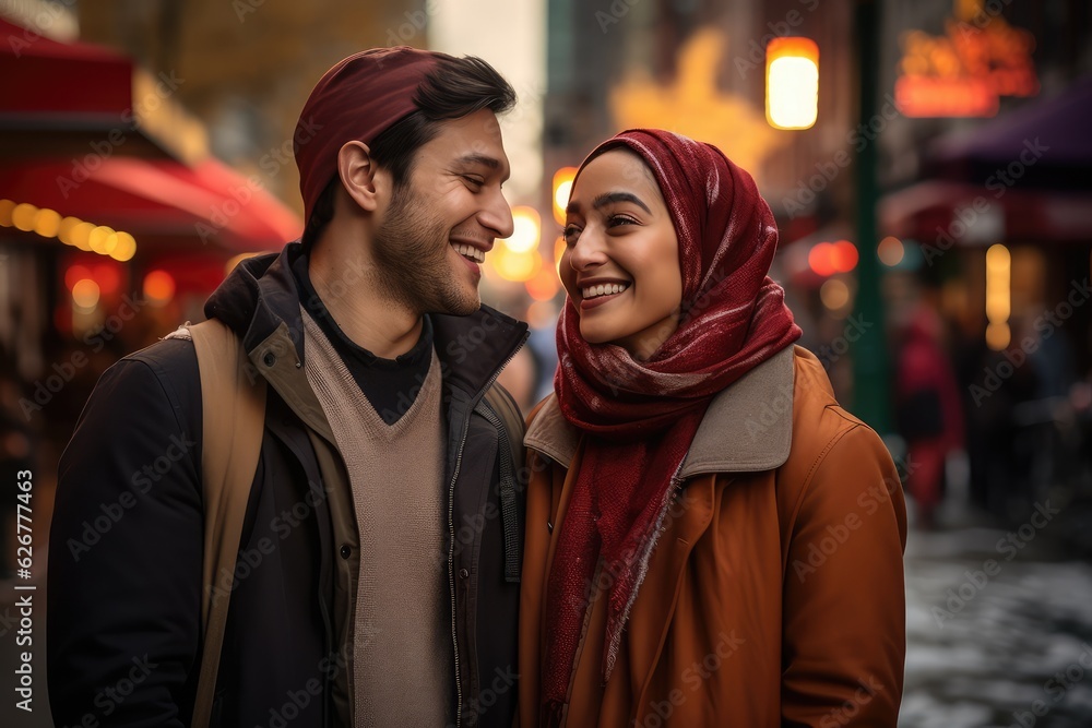  In a heartwarming scene a beautiful smiling Muslim woman, generative artificial intelligence