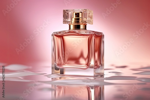 Silky and delicate satin. Perfume or skin toner. Roses, perfume essence. Elegance perfume bottles, feminine cosmetic pink. Essence of feminine style. Floral perfume for women. Bottle of perfume
