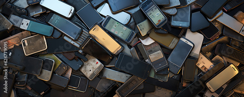 Huge pile of smartphones or second hand phones. photo