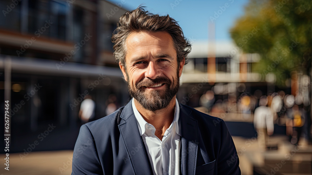 Successful male architect at a building site with arms crossed generative ai