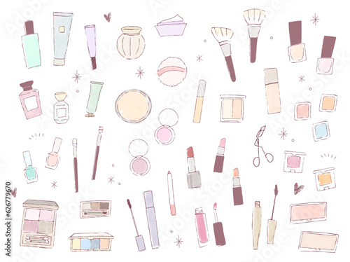 手描きのお洒落な化粧品イラストセット