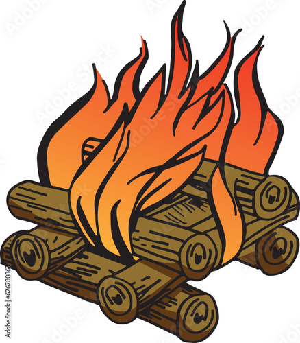 illustration of bonfire with logs