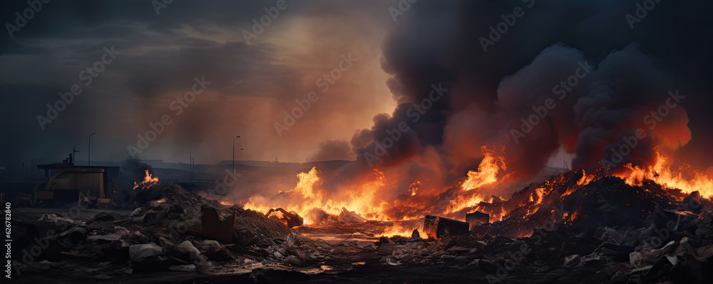 Waste being burned, wide banner Waste being burned, wide banner