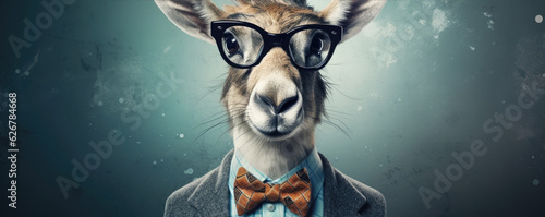Animals with sunglasses and suit , tie, on dark blue background.