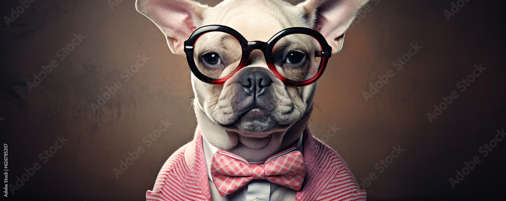 dog in glasses and funny suit like a bussiness man.