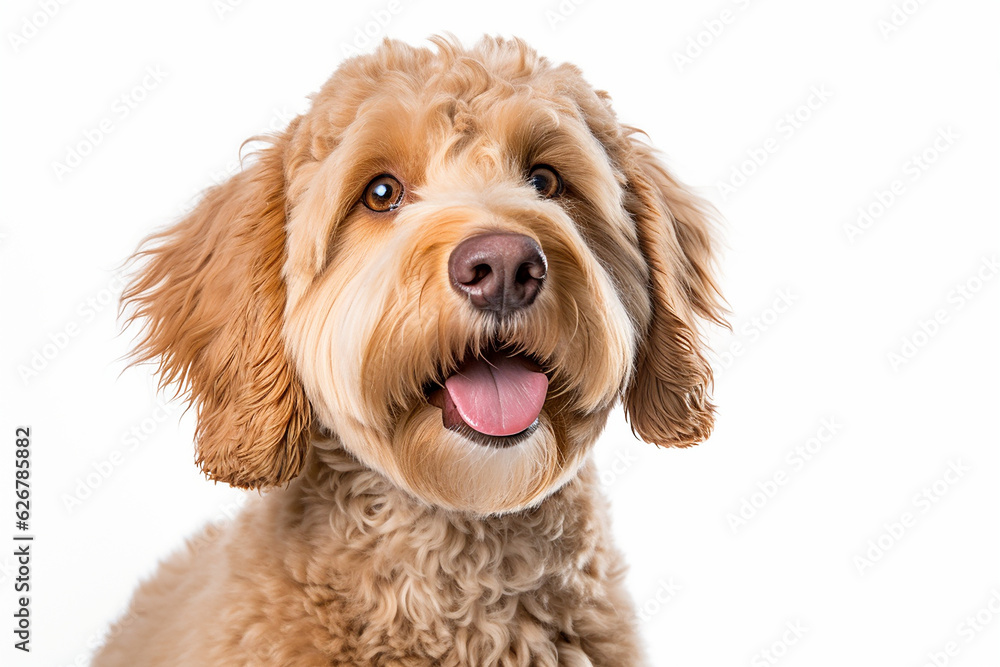 Fototapeta premium portrait of a Goldendoodle Dog with white background