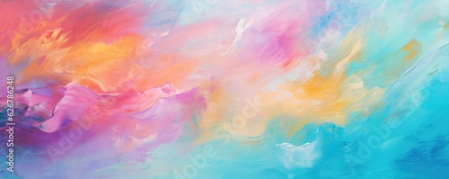 Abstract rough colorful multicolored art painting texture with oil brushstroke, panorama. Generative Ai.
